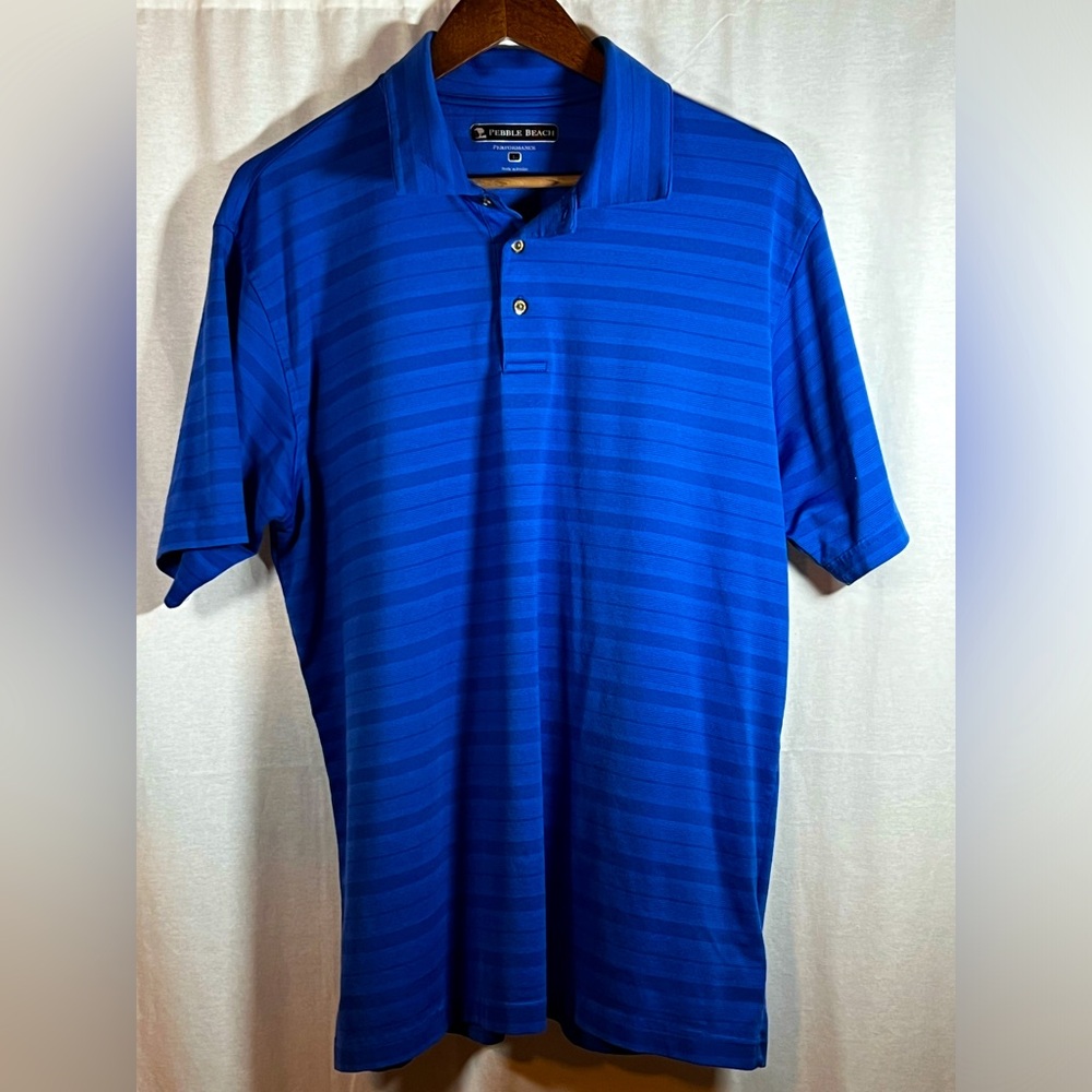 Pebble Beach Performance Golf Polo Blue Stripe Men Large